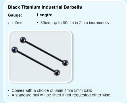 Black Titanium Industrial Barbells  Length:  Gauge: