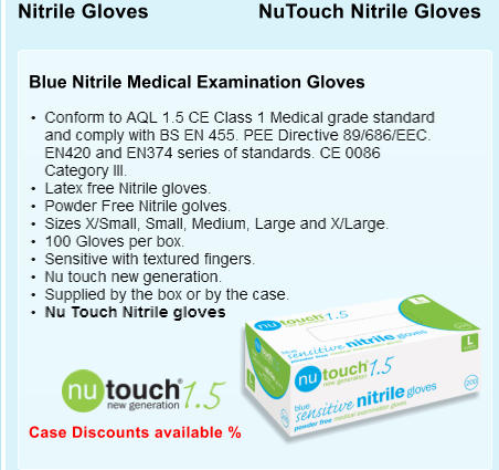 Blue Nitrile Medical Examination Gloves  Nitrile Gloves Case Discounts available % NuTouch Nitrile Gloves